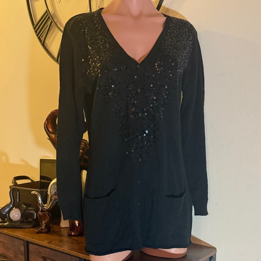 #189 Chic Black Sequin Women's Cardigan